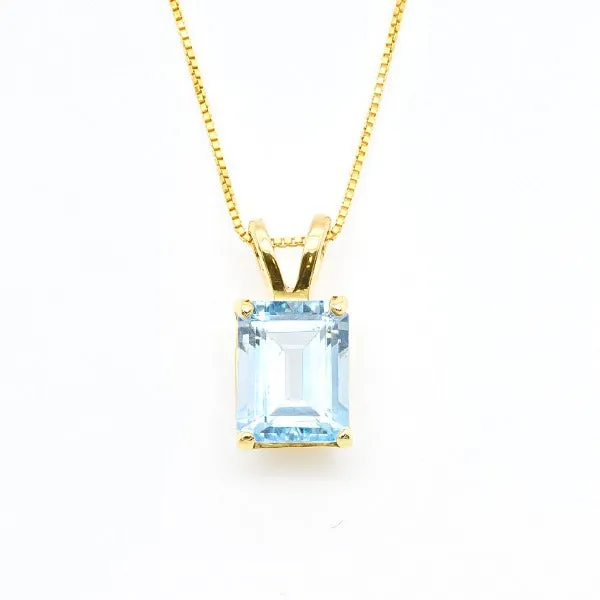 Gold Blue Topaz Pendant - Blue Solitaire Pendant, December Birthstone Necklace