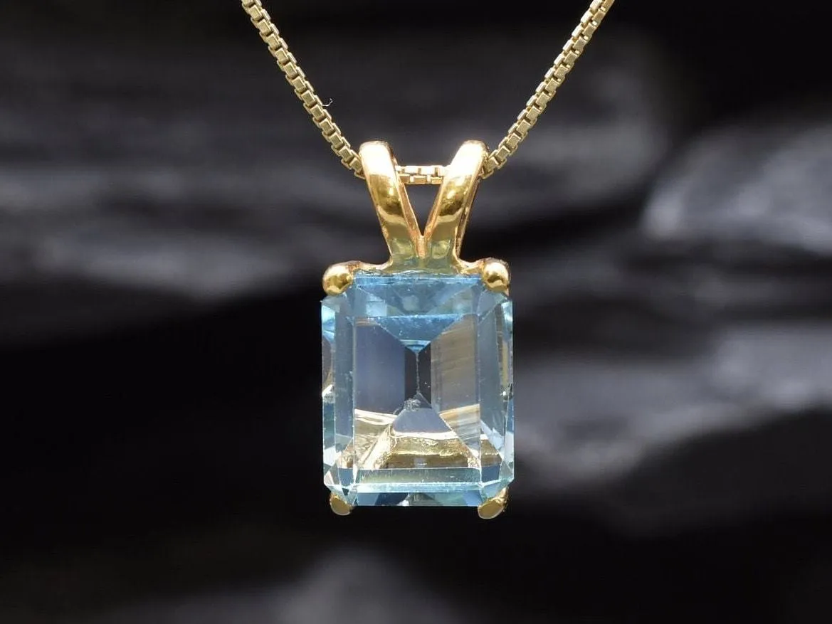 Gold Blue Topaz Pendant - Blue Solitaire Pendant, December Birthstone Necklace