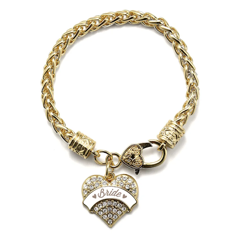 Gold Brown and White Bride Pave Heart Charm Braided Bracelet