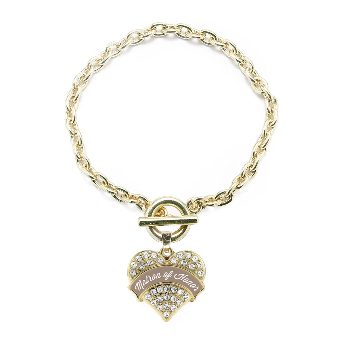 Gold Brown and White Matron of Honor Pave Heart Charm Toggle Bracelet