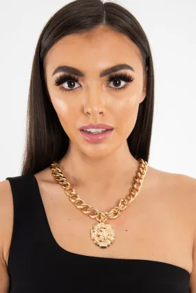 Gold Chunky Chain Lion Pendant Necklace - Jeslie