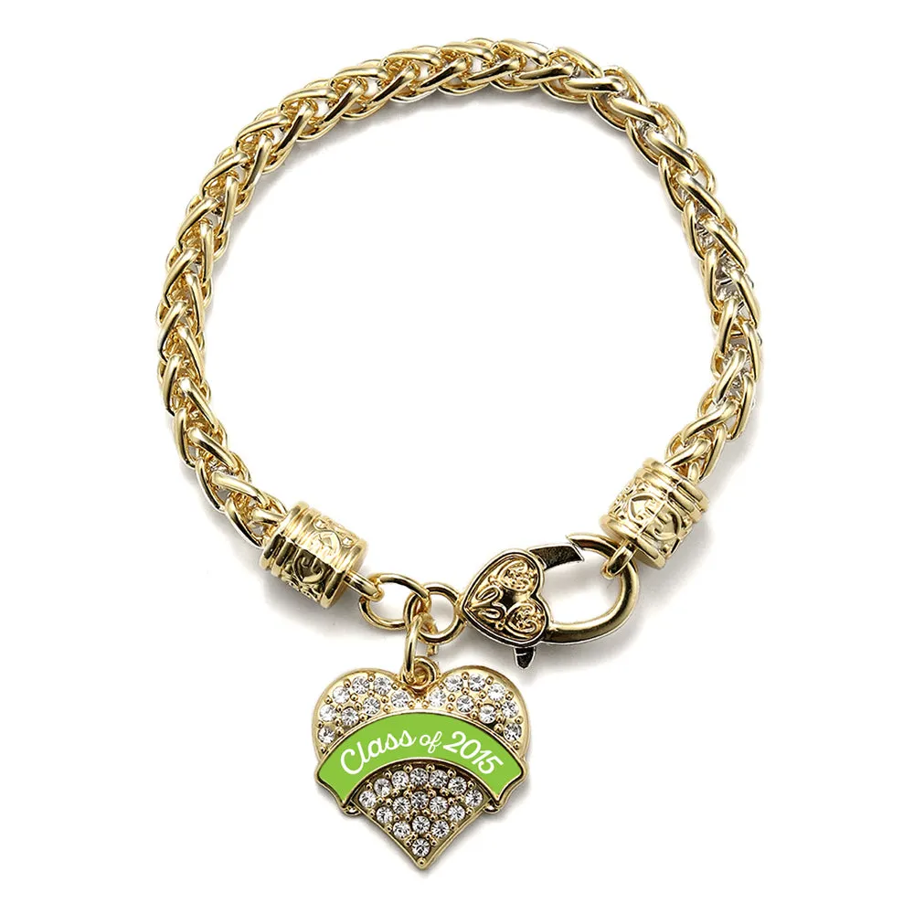 Gold Class of 2015 - Lime Green Pave Heart Charm Braided Bracelet