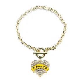 Gold Class of 2019 - Yellow Pave Heart Charm Toggle Bracelet