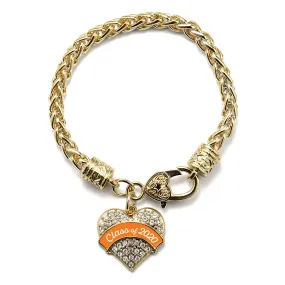 Gold Class of 2020 - Orange Pave Heart Charm Braided Bracelet