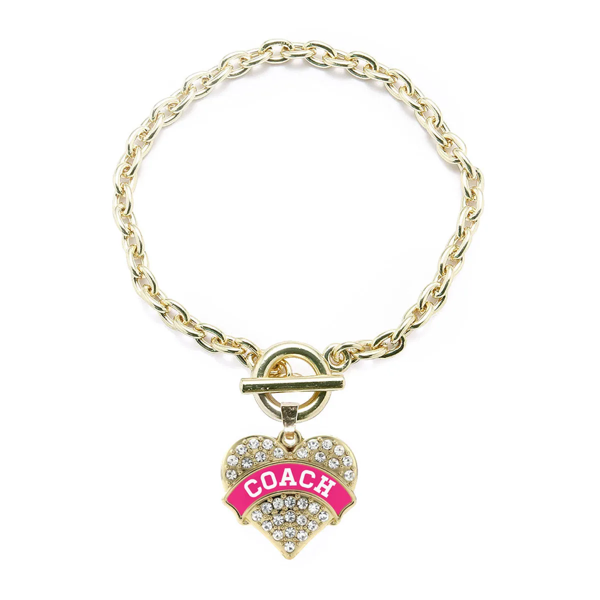 Gold Coach - Fuchsia and White Pave Heart Charm Toggle Bracelet