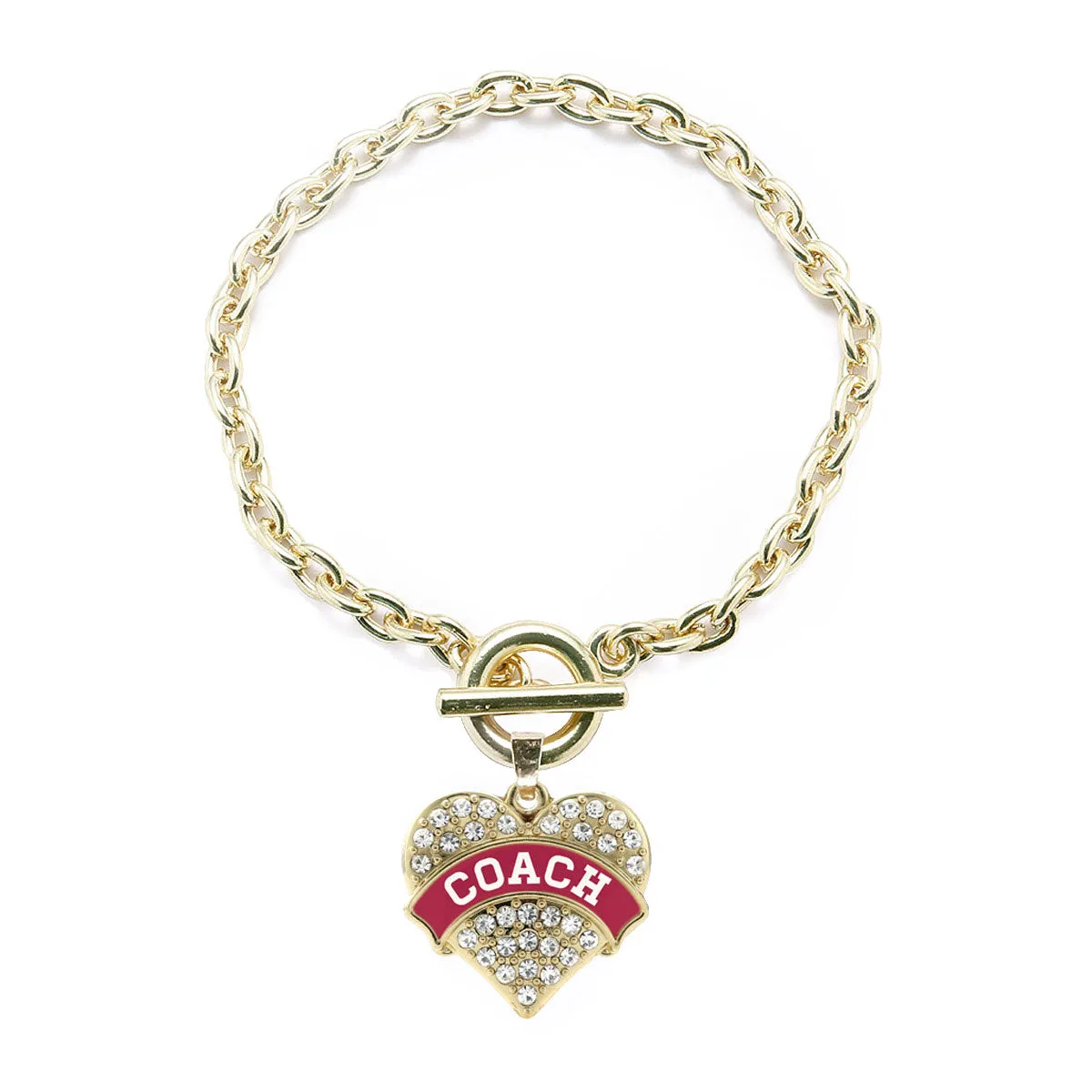 Gold Coach - Maroon and White Pave Heart Charm Toggle Bracelet