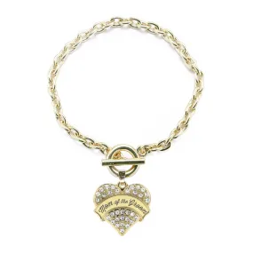 Gold Cream Mom of Groom Pave Heart Charm Toggle Bracelet