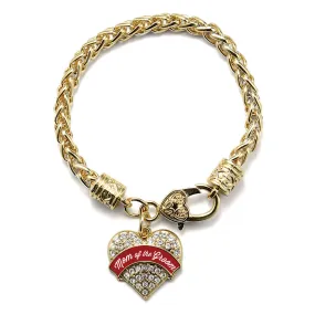 Gold Crimson Red Mom of the Groom Pave Heart Charm Braided Bracelet