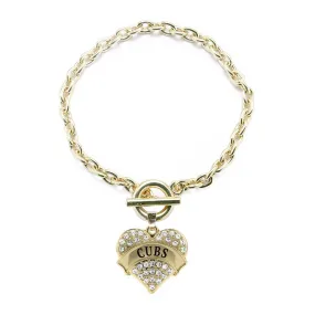 Gold Cubs Pave Heart Charm Toggle Bracelet