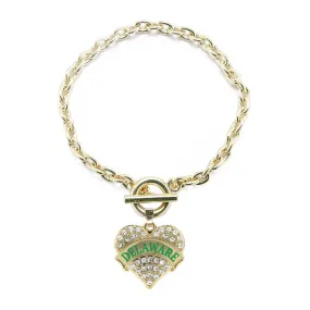 Gold Delaware Pave Heart Charm Toggle Bracelet