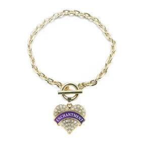 Gold Enchantment Pave Heart Charm Toggle Bracelet