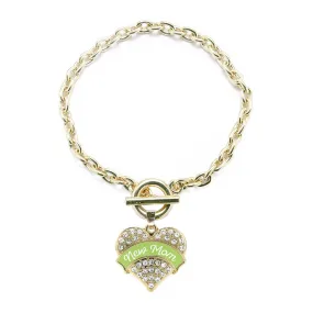 Gold Green New Mom Pave Heart Charm Toggle Bracelet