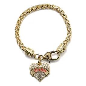 Gold Idaho Pave Heart Charm Braided Bracelet