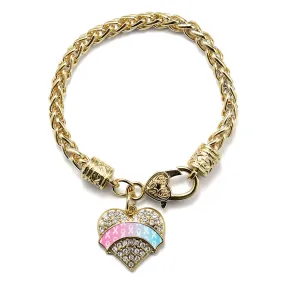 Gold Light Blue & Light Pink Ribbon Support Pave Heart Charm Braided Bracelet