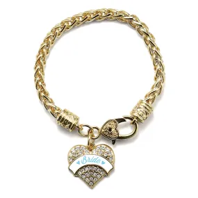 Gold Light Blue Bride Pave Heart Charm Braided Bracelet