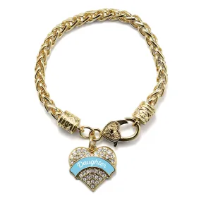 Gold Light Blue Daughter Pave Heart Charm Braided Bracelet