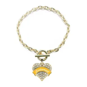 Gold Marigold Bridesmaid Pave Heart Charm Toggle Bracelet