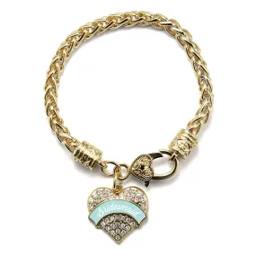 Gold Mint Bridesmaid Pave Heart Charm Braided Bracelet