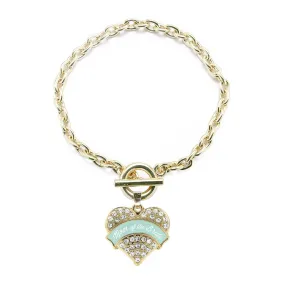 Gold Mint Mom of Bride Pave Heart Charm Toggle Bracelet