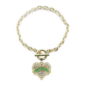 Gold Oklahoma Pave Heart Charm Toggle Bracelet