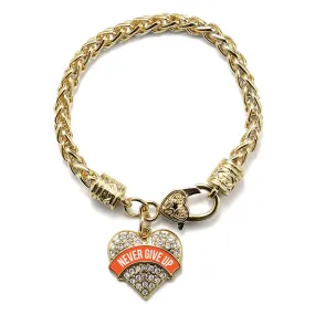 Gold Orange Banner Never Give up Pave Heart Charm Braided Bracelet