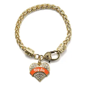 Gold Orange Big Sister Pave Heart Charm Braided Bracelet