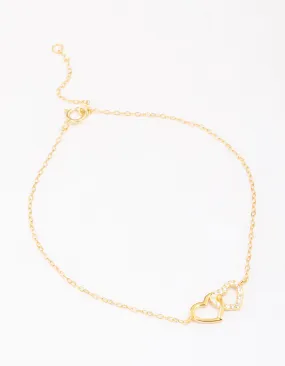 Gold Plated Sterling Silver Loop Heart Chain Bracelet