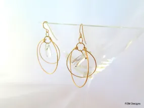 Gold Quartz Point Hoop Earrings, Gift for Her