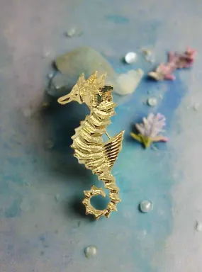 Golden Seahorse Brooch