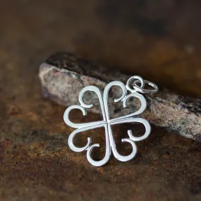 Good Luck Pendant, Small Four Leaf Clover Made of Silver Hearts