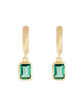 Green Crystal Deco Hoops Gold