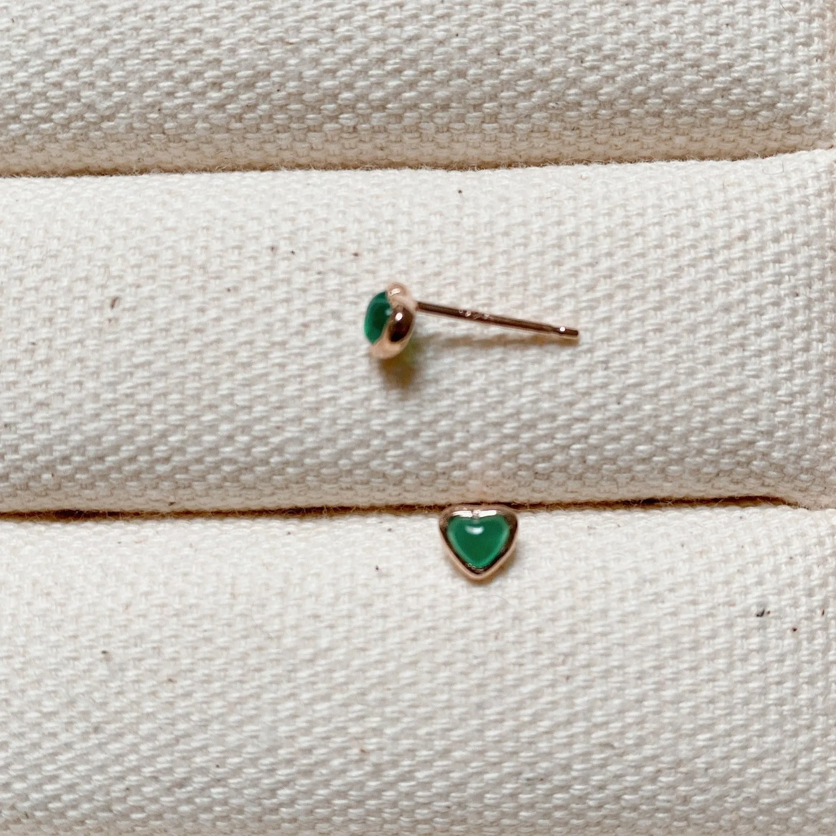 GREEN QUARTZ HEART EARRINGS - ROSE GOLD