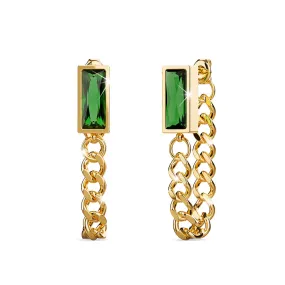 Green Zirconia Dangly Stud Earrings - 35mm