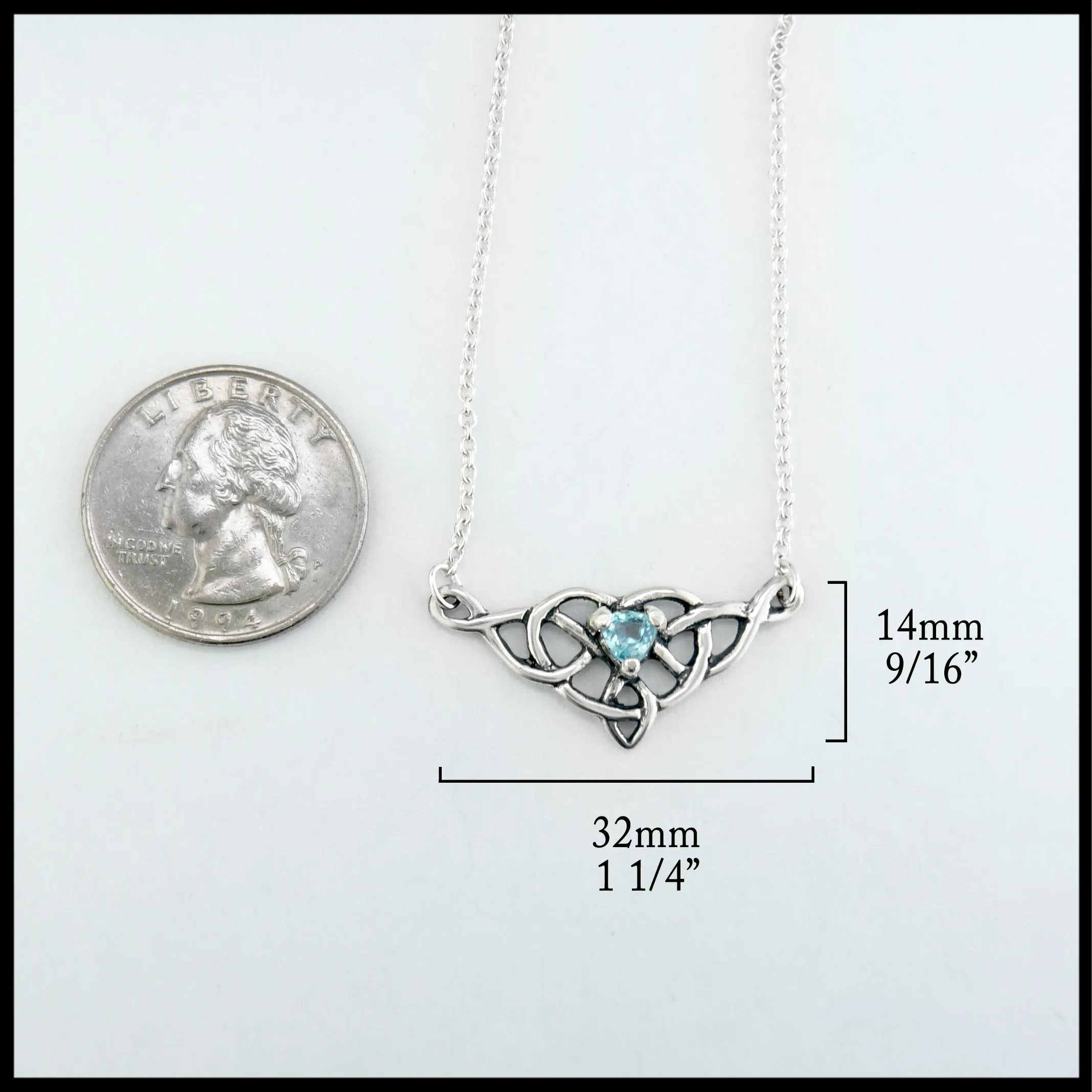 Heart Knot Bar Necklace with Blue Topaz