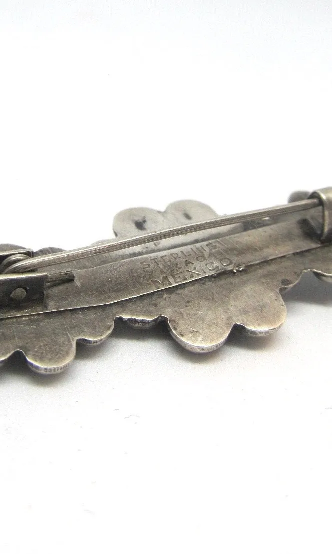 HI HO SILVER 1930s RAG Hallmark Mexican Sterling Flower Brooch