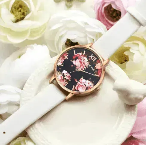 High Quality Fashion Leather Strap Rose Gold Women Watch