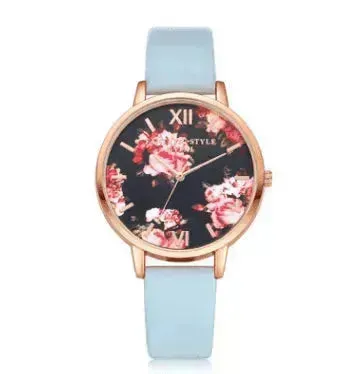 High Quality Fashion Leather Strap Rose Gold Women Watch