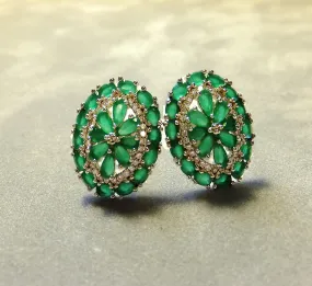 Indian Emerald Gemstone Stud Earrings in Sterling Silver