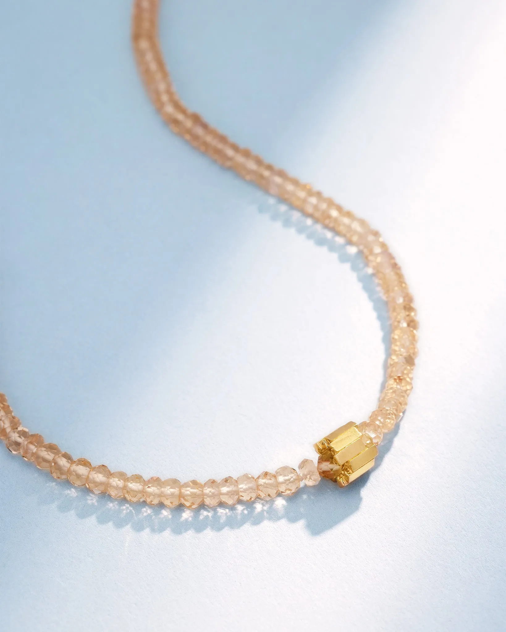 Infinite Beaded Champagne Topaz & Mini Golden Rondelle Necklace