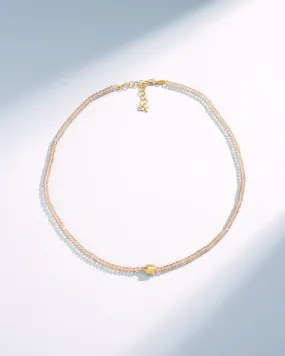 Infinite Beaded Champagne Topaz & Mini Golden Rondelle Necklace