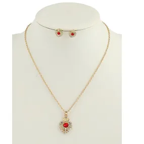 JAN44637 - Rhinestone Crown Pendant Necklace Set