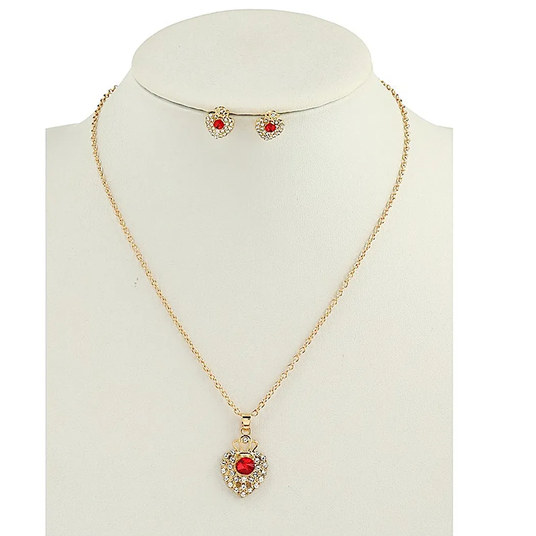 JAN44637 - Rhinestone Crown Pendant Necklace Set