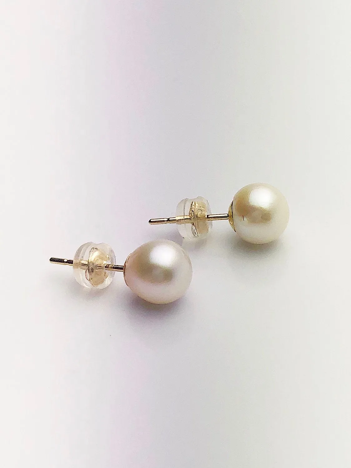 Japanese Akoya Pearl Earrings on 14K Yellow Gold Studs, 6.5-7mm or 7-7.5mm (820)