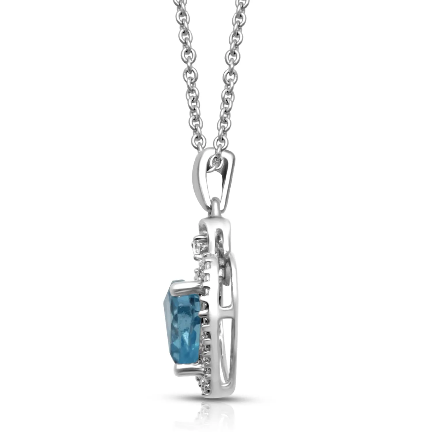 Jewelili Sterling Silver With Heart Swiss Blue Topaz and Round Cubic Zirconia Ring, Earrings and Pendant Necklace Jewelry Set