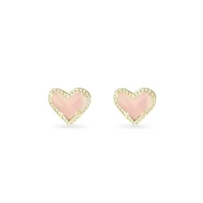 Kendra Scott | Ari Heart Gold Stud Earrings in Rose Quartz