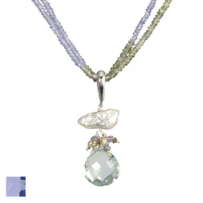 Keshi Pearl with Tanzanite & Green Sapphire