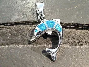 Lab Created Opal, Sterling Silver Dolphin Pendant