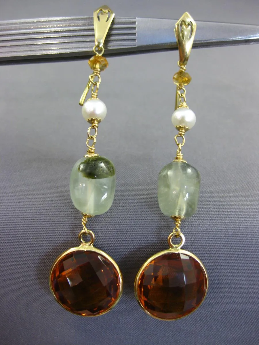 LARGE 28.0CT AAA MULTI GEM 14KT YELLOW GOLD 3D LEVERBACK HANGING EARRINGS #27049