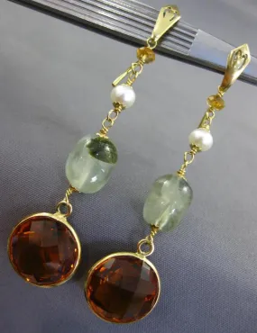 LARGE 28.0CT AAA MULTI GEM 14KT YELLOW GOLD 3D LEVERBACK HANGING EARRINGS #27049