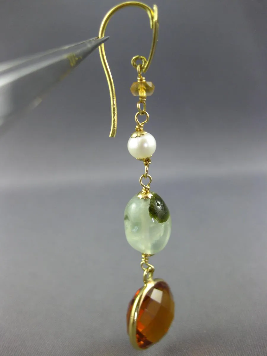 LARGE 28.0CT AAA MULTI GEM 14KT YELLOW GOLD 3D LEVERBACK HANGING EARRINGS #27049